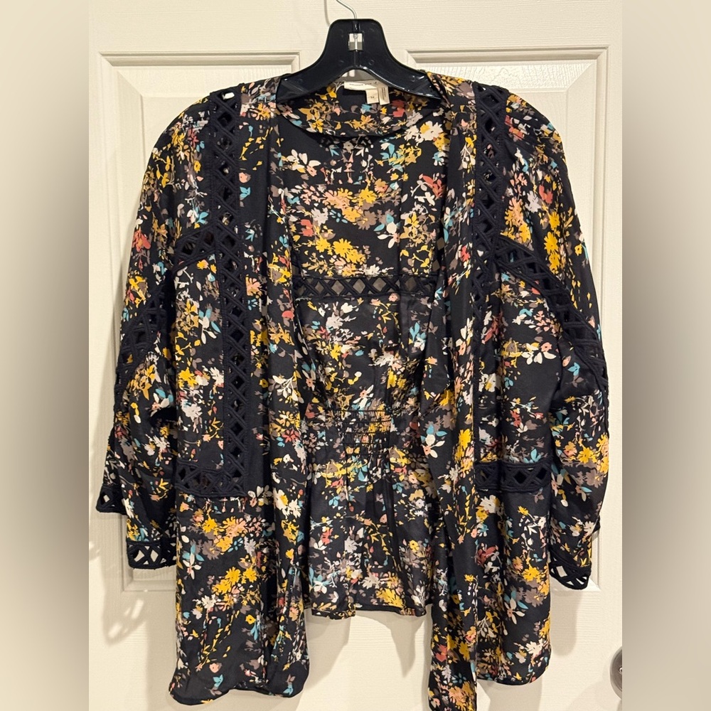 Meadow Rue Black Floral Blouse with Lace Detail